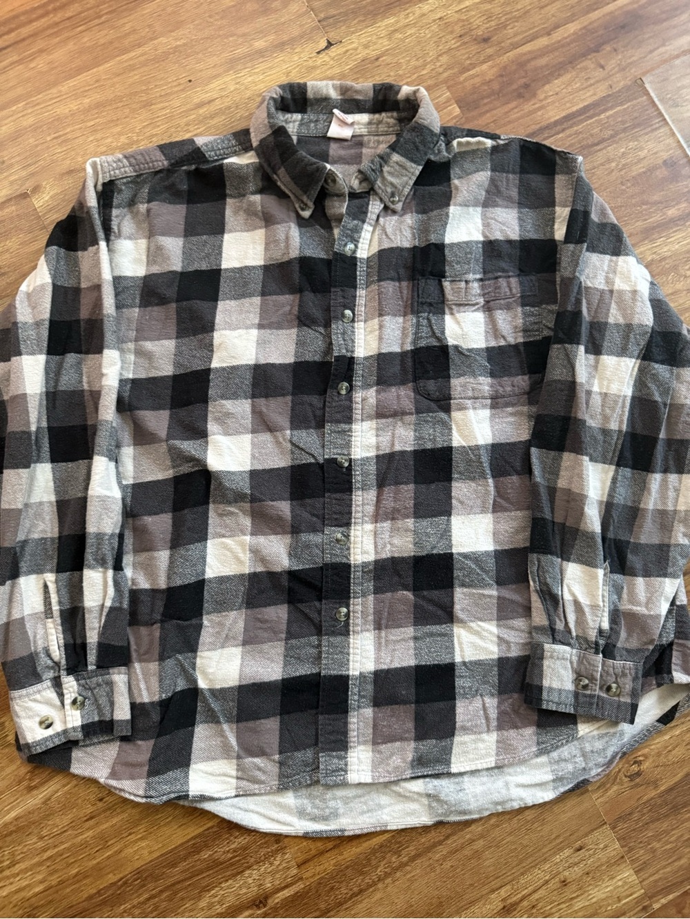 Open Trails Men's Casual Button-Down Plaid Shirt — Black, Gray & White
